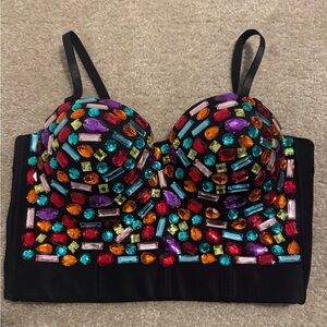 Embellished Black Bustier Top